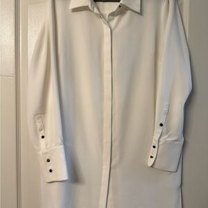 Misook White Long Sleeve Tunic Shirt Dress High Low Hem Minimalist Chic Size S